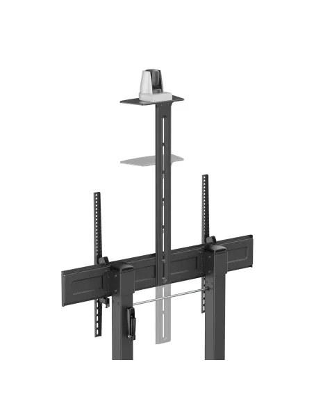 AISENS Soporte De Suelo Eco Con Ruedas Y Manivela, Bandeja Para DVD Y Soporte De Camara Para Monitor TV 120kg De 60"-100", Negro