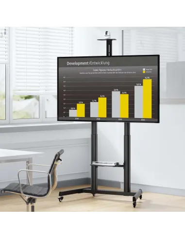 AISENS Soporte De Suelo Eco Con Ruedas Y Manivela, Bandeja Para DVD Y Soporte De Camara Para Monitor TV 120kg De 60"-100", Negro