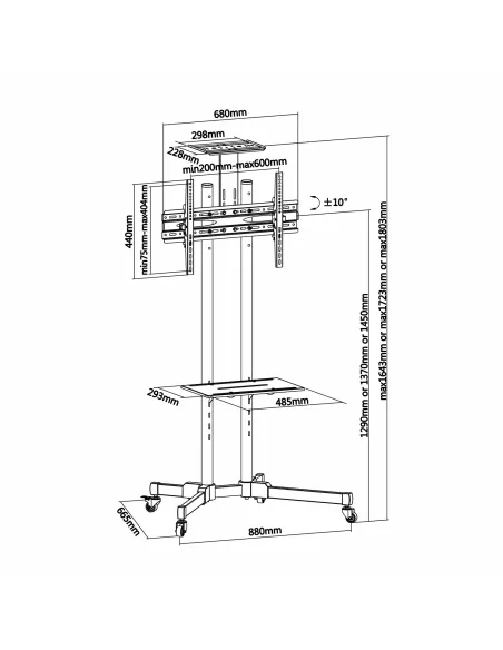 AISENS FT70TE-035 soporte para pantalla de señalización 177,8 cm (70") Negro