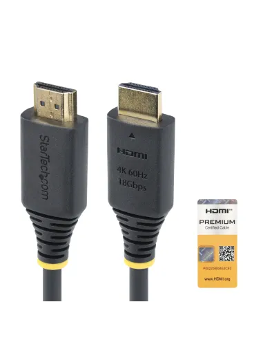 StarTech.com Cable HDMI Premium Certificado de Alta Velocidad de 50cm - 4K 60Hz - 144Hz - UHD - HDR10 HDCP 2.2 ARC - 18Gbps -