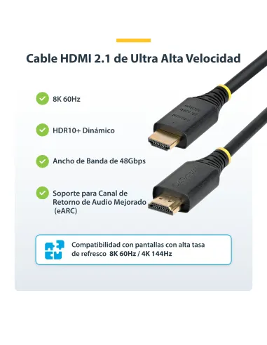 StarTech.com Cable HDMI de 1m Certificado de Ultra Alta Velocidad - 8K60Hz 4K120Hz - Cable HDMI 2.1 con HDR10+   eARC - 48Gbps