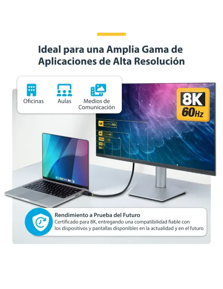 StarTech.com Cable HDMI de 1m Certificado de Ultra Alta Velocidad - 8K60Hz 4K120Hz - Cable HDMI 2.1 con HDR10+   eARC - 48Gbps