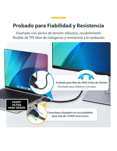 StarTech.com Cable HDMI de 1m Certificado de Ultra Alta Velocidad - 8K60Hz 4K120Hz - Cable HDMI 2.1 con HDR10+   eARC - 48Gbps