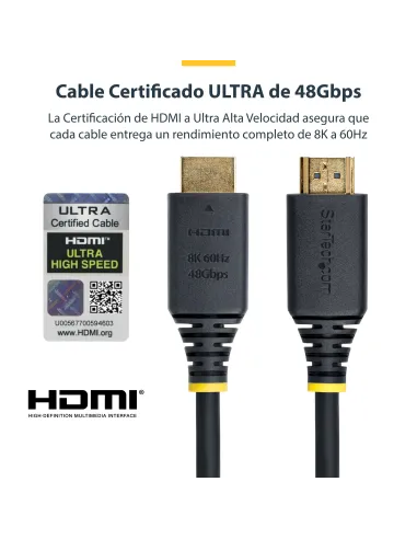 StarTech.com Cable HDMI de 1m Certificado de Ultra Alta Velocidad - 8K60Hz 4K120Hz - Cable HDMI 2.1 con HDR10+   eARC - 48Gbps