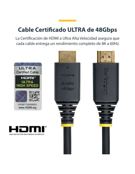 StarTech.com Cable HDMI de 1m Certificado de Ultra Alta Velocidad - 8K60Hz 4K120Hz - Cable HDMI 2.1 con HDR10+   eARC - 48Gbps