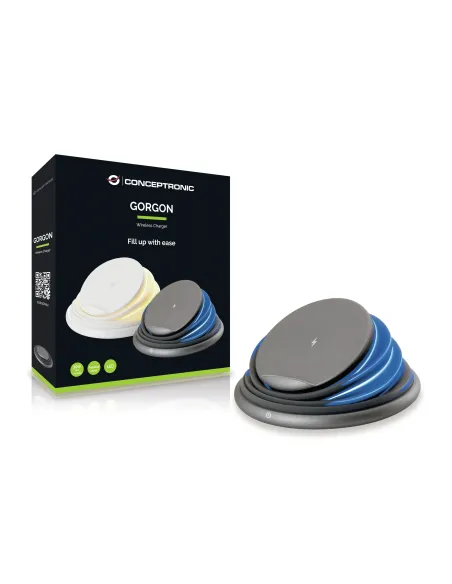 Conceptronic GORGON02G cargador de dispositivo móvil Universal Gris USB Cargador inalámbrico Carga rápida Interior