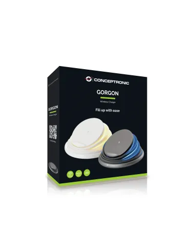 Conceptronic GORGON02G cargador de dispositivo móvil Universal Gris USB Cargador inalámbrico Carga rápida Interior