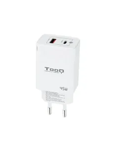 TooQ Cargador de Pared GaN USB-C/PD + USB-A/QC 45W, Blanco