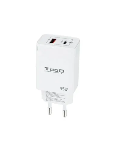 TooQ Cargador de Pared GaN USB-C/PD + USB-A/QC 45W, Blanco