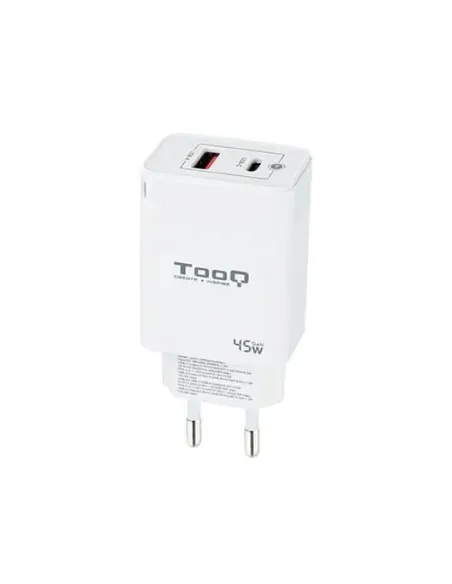 TooQ Cargador de Pared GaN USB-C/PD + USB-A/QC 45W, Blanco