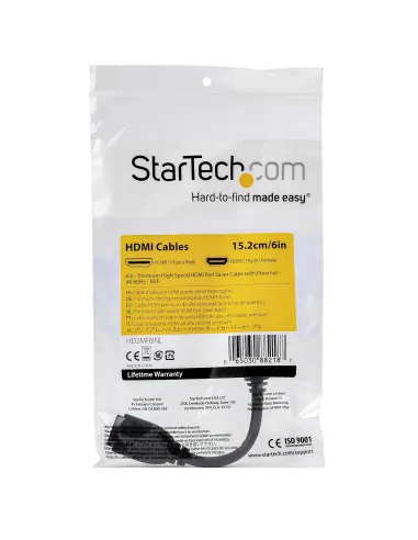 StarTech.com Cable de 15cm de Extensión Alargador HDMI 2.0 de Alta Velocidad con Ethernet - Extensor de Puertos - Cable para