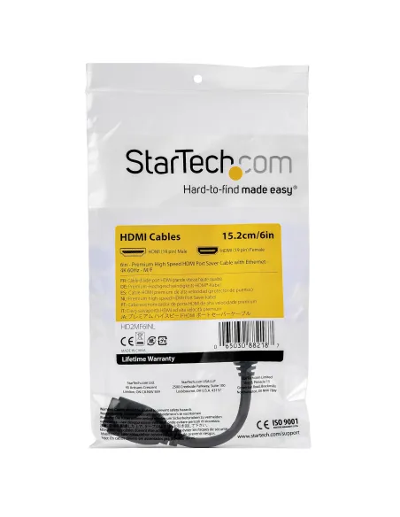 StarTech.com Cable de 15cm de Extensión Alargador HDMI 2.0 de Alta Velocidad con Ethernet - Extensor de Puertos - Cable para