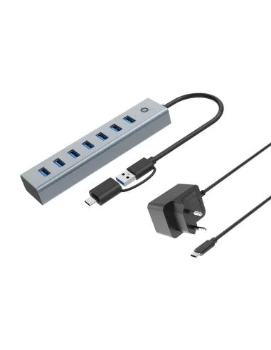Conceptronic HUBBIES21GP hub de interfaz USB 3.2 Gen 1 (3.1 Gen 1) Type-A 5000 Mbit s Gris