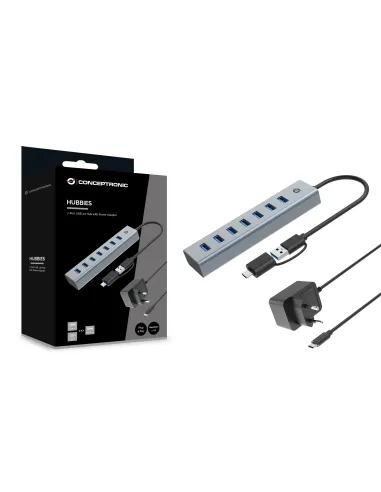 Conceptronic HUBBIES21GP hub de interfaz USB 3.2 Gen 1 (3.1 Gen 1) Type-A 5000 Mbit s Gris