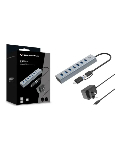 Conceptronic HUBBIES21GP hub de interfaz USB 3.2 Gen 1 (3.1 Gen 1) Type-A 5000 Mbit s Gris