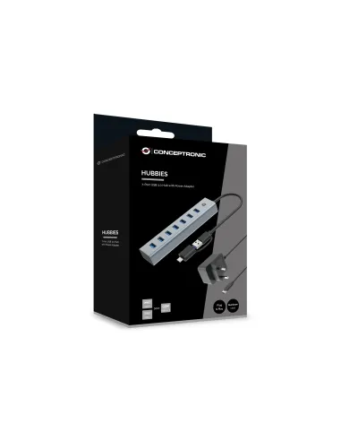 Conceptronic HUBBIES21GP hub de interfaz USB 3.2 Gen 1 (3.1 Gen 1) Type-A 5000 Mbit s Gris