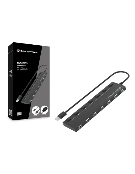 Conceptronic HUBBIES08BP hub de interfaz USB 2.0 480 Mbit s Negro