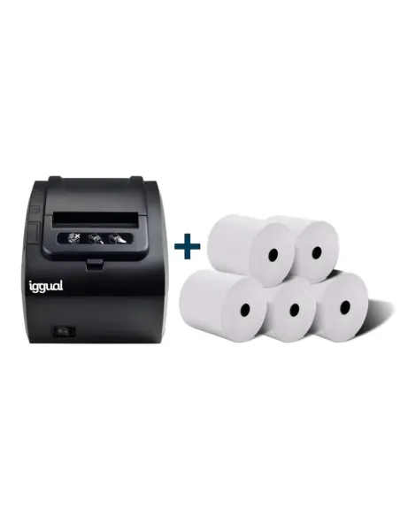 iggual Kit impresora térmica TP8002 + 5 rollos