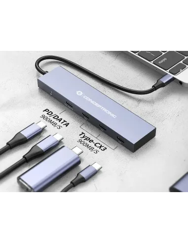 Conceptronic HUBBIES14G hub de interfaz USB 3.2 Gen 2 (3.1 Gen 2) Type-C 10000 Mbit s Gris