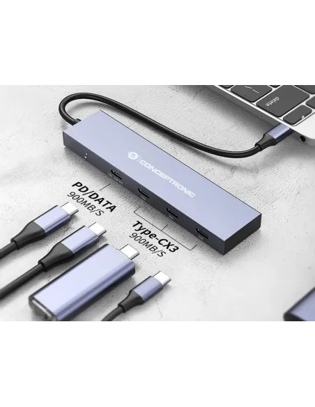 Conceptronic HUBBIES14G hub de interfaz USB 3.2 Gen 2 (3.1 Gen 2) Type-C 10000 Mbit s Gris