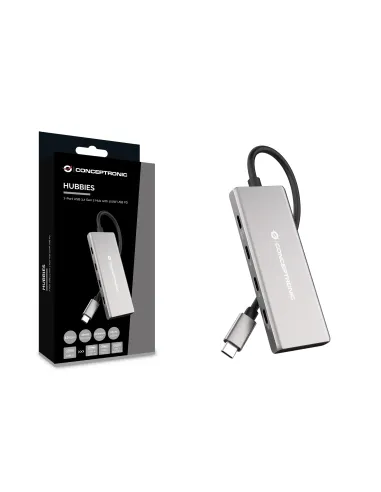 Conceptronic HUBBIES17G hub de interfaz USB 3.2 Gen 2 (3.1 Gen 2) Type-C 10000 Mbit s Gris