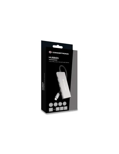 Conceptronic HUBBIES17G hub de interfaz USB 3.2 Gen 2 (3.1 Gen 2) Type-C 10000 Mbit s Gris