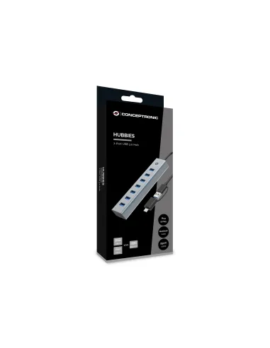 Conceptronic HUBBIES21G hub de interfaz USB 3.2 Gen 1 (3.1 Gen 1) Type-A 5000 Mbit s Gris
