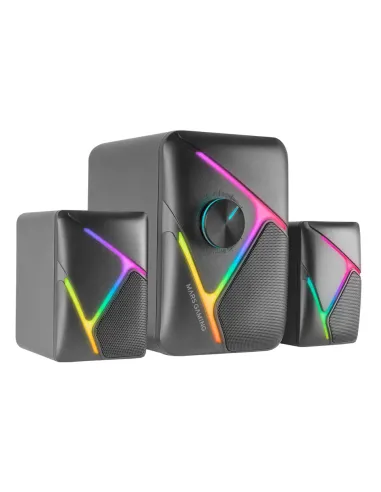 Mars Gaming MS-H21, Altavoces Gaming RGB 2.1 y Subwoofer 35W, Sistema Drivers Invertidos 3D Surround, Altavoces Compactos con