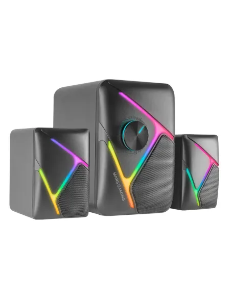 Mars Gaming MS-H21, Altavoces Gaming RGB 2.1 y Subwoofer 35W, Sistema Drivers Invertidos 3D Surround, Altavoces Compactos con