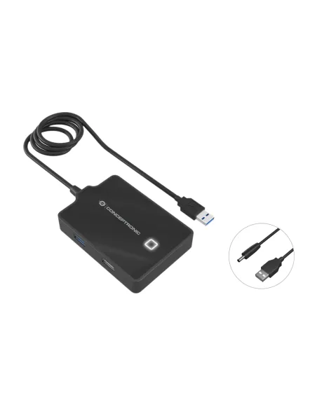Conceptronic HUBBIES10B base para portátil y replicador de puertos USB 3.2 Gen 1 (3.1 Gen 1) Type-A Negro