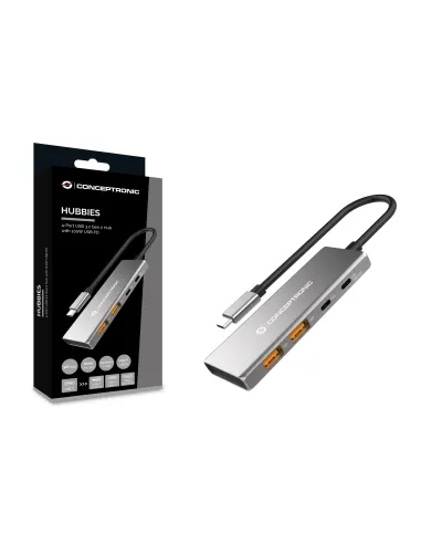 Conceptronic HUBBIES15G hub de interfaz USB 3.2 Gen 2 (3.1 Gen 2) Type-C 10000 Mbit s Gris
