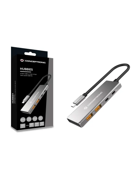 Conceptronic HUBBIES15G hub de interfaz USB 3.2 Gen 2 (3.1 Gen 2) Type-C 10000 Mbit s Gris