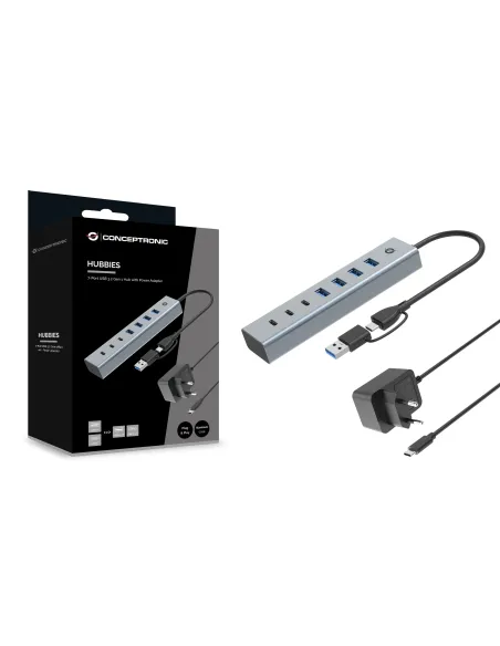 Conceptronic HUBBIES20GP hub de interfaz USB 3.2 Gen 1 (3.1 Gen 1) Type-C 5000 Mbit s Gris