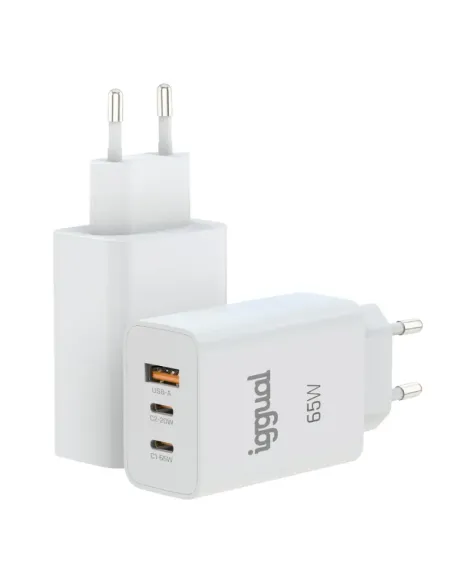 iggual Cargador triple USB-A + 2 x tipo C GaN 65W