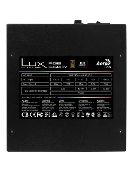 Aerocool LUXRGB550M Fuente Alimentación PC Modular RGB 550W 80Plus Bronze 230V Negro