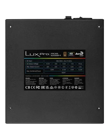 Aerocool LUXPRORGB650M unidad de fuente de alimentación 650 W 20+4 pin ATX ATX Negro