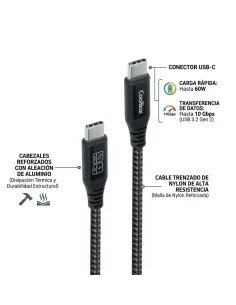 CoolBox CABLE TRENZADO USB-C USB-C 3.2 GEN2 DATOS 10GBPS + CARGA RAPIDA 60W ALUMINIO 2