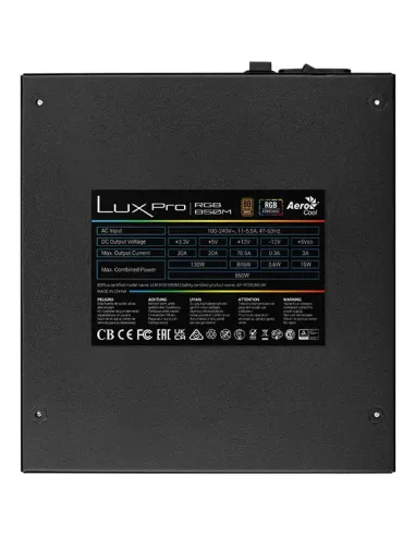 Aerocool LUXPRORGB850M unidad de fuente de alimentación 850 W 20+4 pin ATX ATX Negro