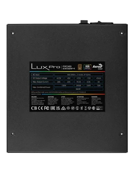 Aerocool LUXPRORGB850M unidad de fuente de alimentación 850 W 20+4 pin ATX ATX Negro