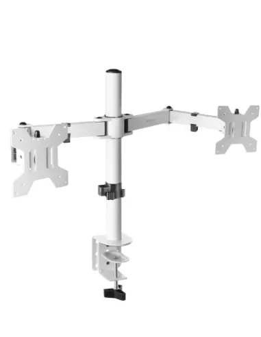 Mars Gaming MARM2 Blanco, Soporte de Monitor Dual de Brazo para Pantallas Hasta 27”, Articulado y Regulable en Altura,