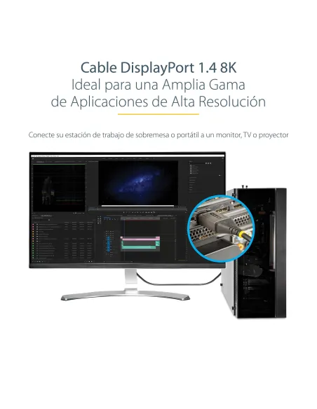 StarTech.com Cable de 3m DisplayPort 1.4 Certificado VESA - 8K de 60Hz HDR10 - Vídeo Ultra HD 4K de 120Hz - Cable DP 1.4 - para