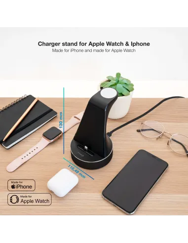 TooQ Base de Carga para Apple Watch y iPhone, Negro