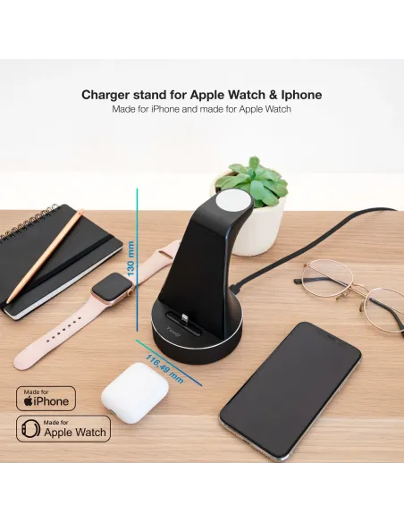TooQ Base de Carga para Apple Watch y iPhone, Negro