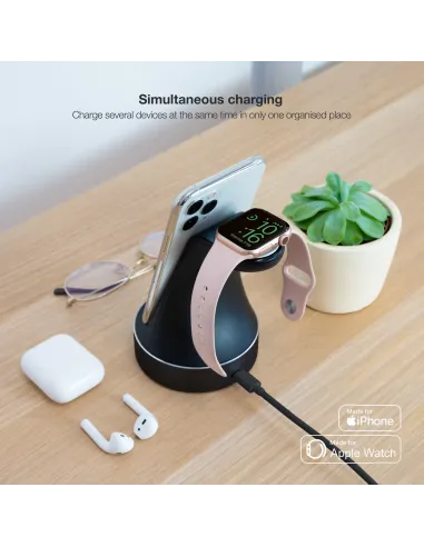 TooQ Base de Carga para Apple Watch y iPhone, Negro