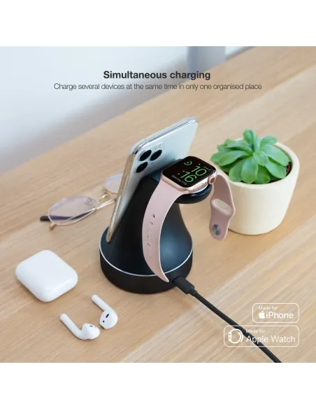 TooQ Base de Carga para Apple Watch y iPhone, Negro