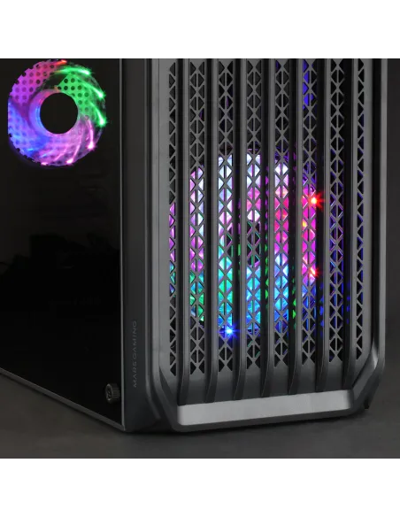 Mars Gaming MC-S2, Caja PC Compacta Gaming Micro-ATX, 2 Ventiladores FRGB Raibow con Rejilla Frontal, Ventana Lateral Completa,