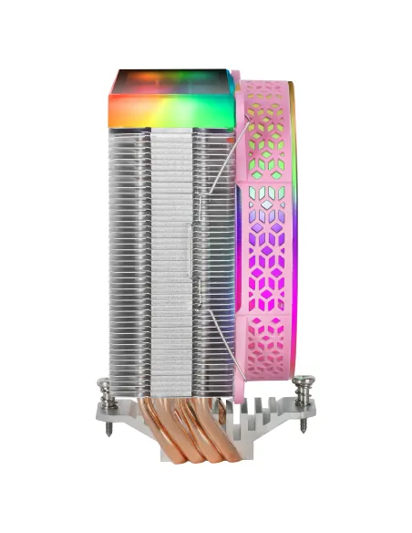 Mars Gaming MCPU-VR Rosa, Disipador CPU, Doble Espejo Infinito ARGB, 4 Heatpipes HCT, TDP 180W, Ventilador Ultra-silencioso PWM