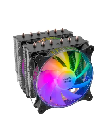 Mars Gaming Disipador CPU, Doble Torre Refrigeración, 6 Heatpipes HCT, TDP 300 W, 2 Ventiladores ARGB PWM 12 cm, MCPUXT, Color