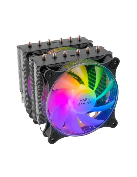Mars Gaming Disipador CPU, Doble Torre Refrigeración, 6 Heatpipes HCT, TDP 300 W, 2 Ventiladores ARGB PWM 12 cm, MCPUXT, Color