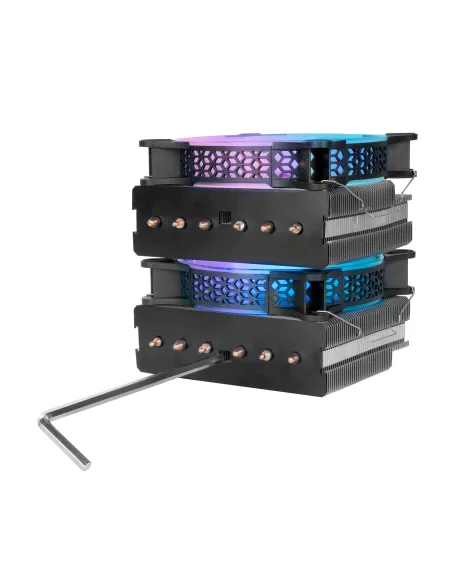 Mars Gaming Disipador CPU, Doble Torre Refrigeración, 6 Heatpipes HCT, TDP 300 W, 2 Ventiladores ARGB PWM 12 cm, MCPUXT, Color